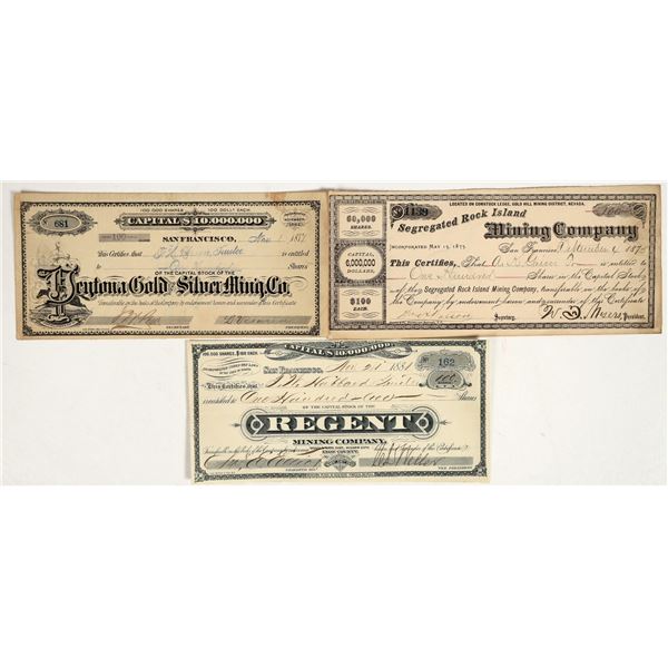 Trio of Comstock Lode Mining Stocks, Three Different, 1875-881 [201653]