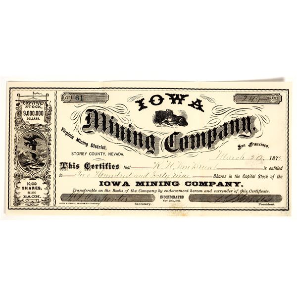 Two Different Virginia City, Nevada Mining Stock Certificates [204758]