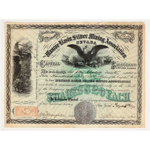 Munroe Basin Silver Mining Association Stock Certificate, 1870 [201356]