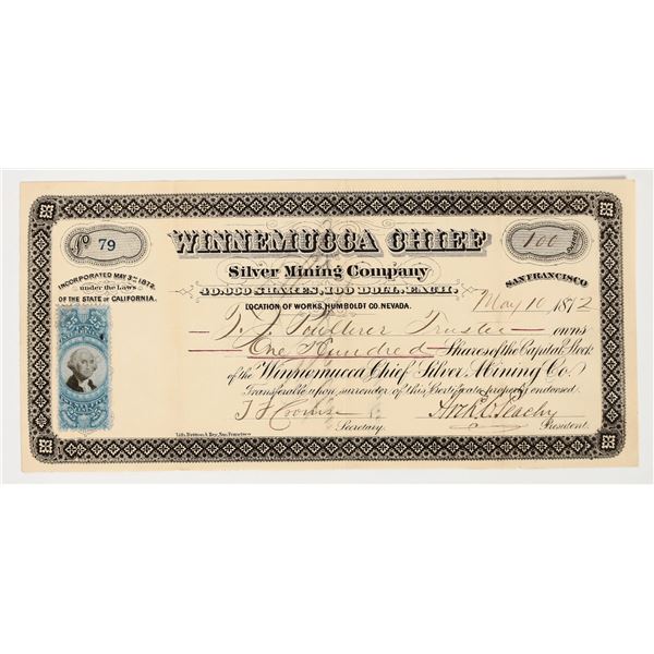 Winnemucca Chief Silver Mining Company Stock Certificate, 1872 [204815]