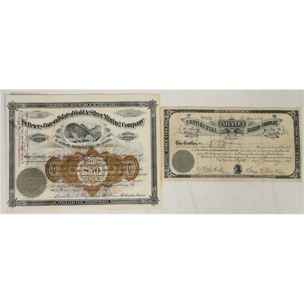 Central Eastern Nevada Mining Stock Certificate Pair, 1880s [195488]