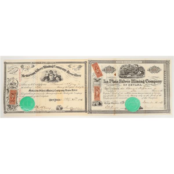 Two Different 1860s Nevada Mining Stock Certificates  [205243]