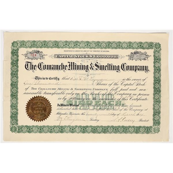 Comanche Mining & Smelting Company Stock Certificate, 1904 [204537]