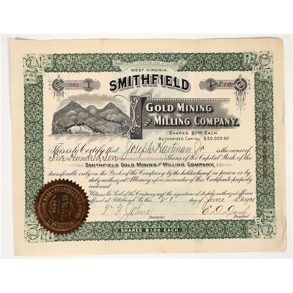 Smithfield Gold Mining & Milling Company Stock Certificate, 1905 [204903]