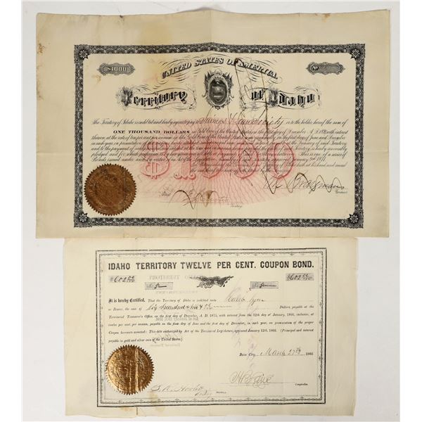 Two Rare Idaho Territory Bonds, 1866 and 1877, Governor Autograph [195898]