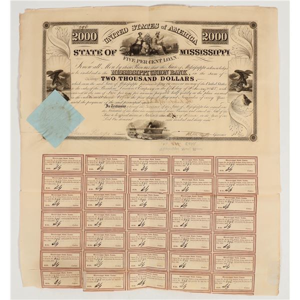State of Mississippi Bank Loan, 1838, Signed by Governor [201537]