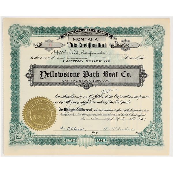 Yellowstone Parks Boat Co. Stock to Harry W. Child [201216]