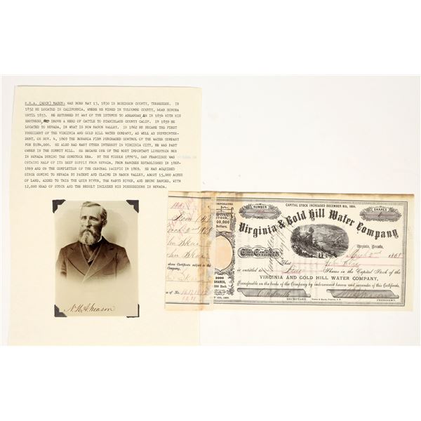 Virginia & Gold Hill Water Company Stock Certificate, 1868 [195900]
