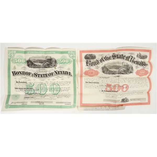 Two Different Nevada Bonds Signed by Two Different Governors, 1865 & 1871 [204831]