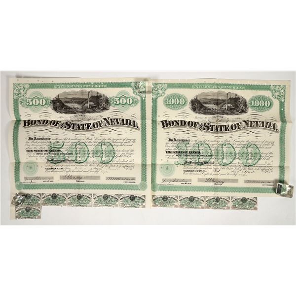 Two Different 1870s State of Nevada Bonds Signed by Governor Bradley [203580]