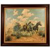 Image 1 : Stagecoach Attack, Dan Muller, 1935, Town House, Oil Painting [204002]
