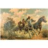 Image 2 : Stagecoach Attack, Dan Muller, 1935, Town House, Oil Painting [204002]