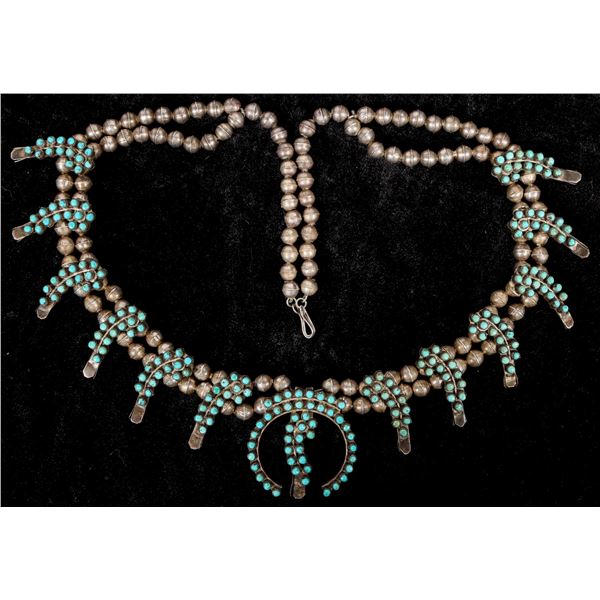 Zuni Dbl Row Turq. Squash Blossom Necklace [202147]