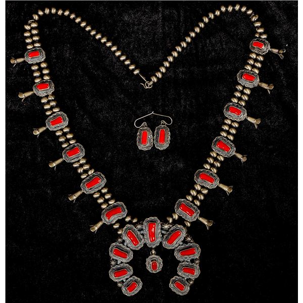 Navajo Thomas Francisco Made Coral Squash Blossom Set [202783]