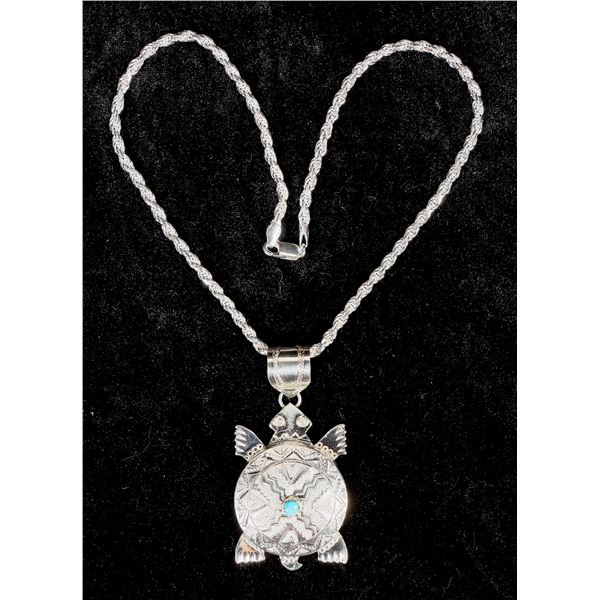 Sterling Silver Turtle Pendant Necklace [202798]