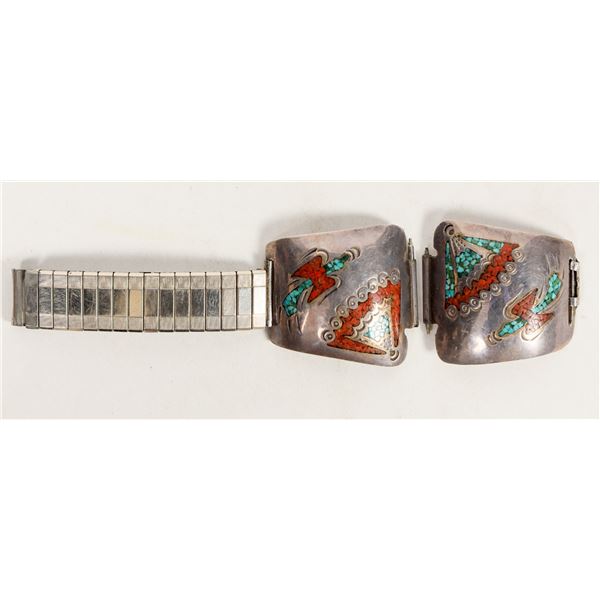 Sterling Watchband w/Coral & Turquoise Inlaid [205445]