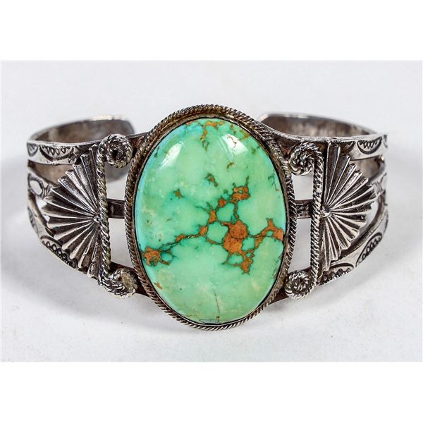 Vintage Silver & Green Turq. Bracelet: Stunning [202140]