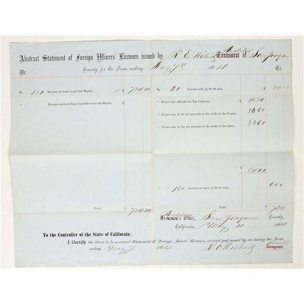 San Joaquin County, Cal.  Auditor Statement of Foreign Miner's Licenses 1864 [205141]