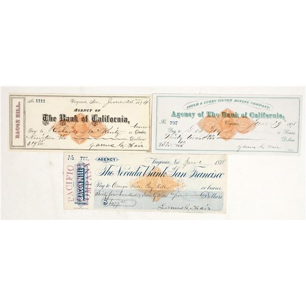 Three Different Virginia City, Nevada Mining Checks Signed by James G. Fair [198188]