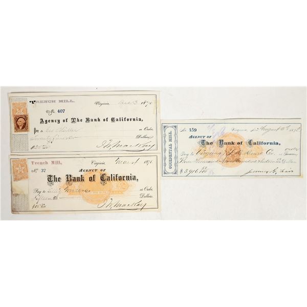 Virginia City, Nevada Mining Checks Signed by Mackay & Fair (3) [201093]