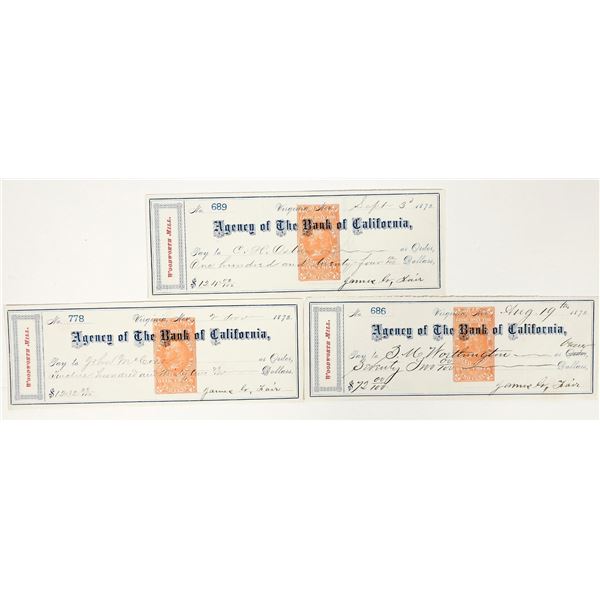 Three Extra Clean Woodworth Mill Checks Signed by James G. Fair [204275]