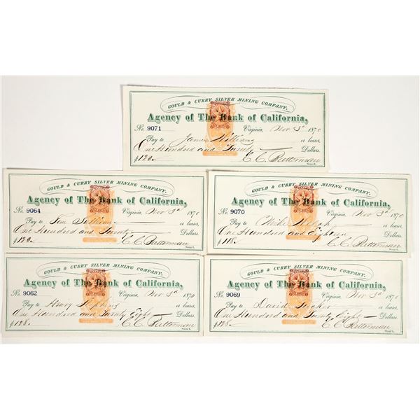 Virginia City, Nevada Gould & Curry Silver Mining Co. Checks with Rare Red NV RN (5) [201636]