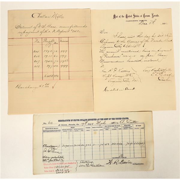 Carson City Mint Document Trio (Comstock Mine Deposits) [202693]