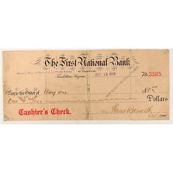 Depression Scrip from Tombstone, Arizona, 1907 [195484]