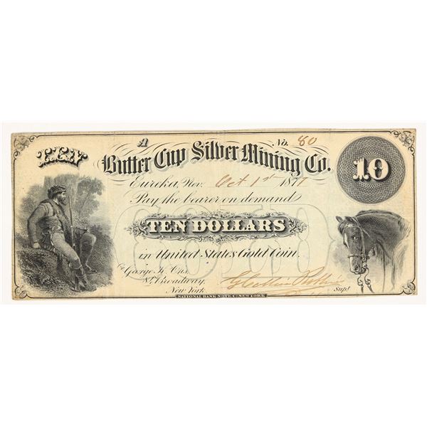Butter Cup Silver Mining Co., Eureka, Nevada, $10 Note, 1871 [204920]