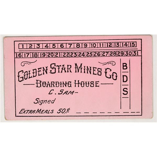 Golden Star Mines Co. Boarding House Meal Card, c.1910 [195350]