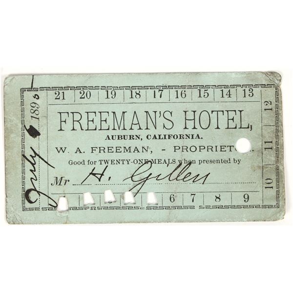 Freeman's Hotel Meal Card, Auburn, California, 1895 [205032]