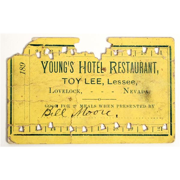 Young's Hotel Restaurant Meal Ticket, c.1895, Lovelock [204619]