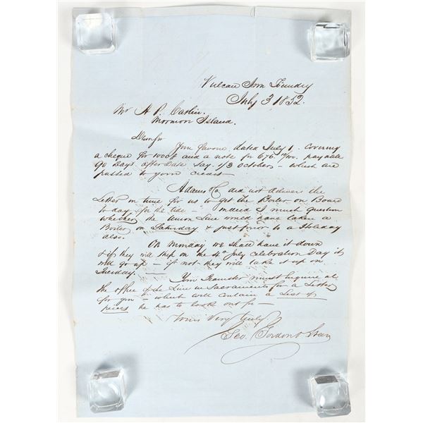 California Gold Rush Delivery to Mormon Island Adams & Co. Express, 1852  [205145]