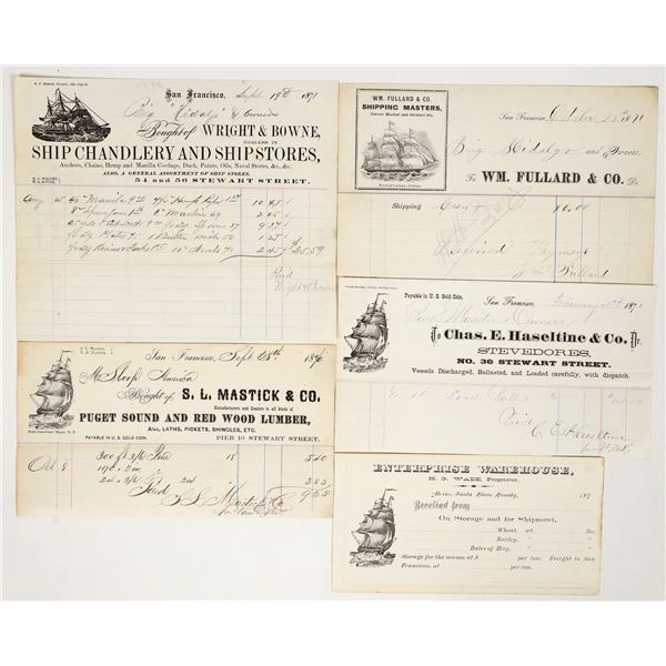 San Francisco, California Ship-Related Pictorial Billhead Group, 1870s [203567]