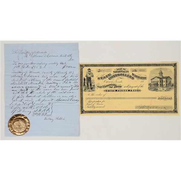 Carson City Government Documents incl. 1863 Document w/ Rare Seal [202465]