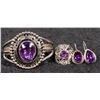 Image 1 : Amethyst Silver Cuff Bracelet, Earrings, and Ring [205981]