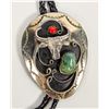 Image 1 : Bovine Bolo Tie w/ Turq & Coral Inset, Chrome [202600]
