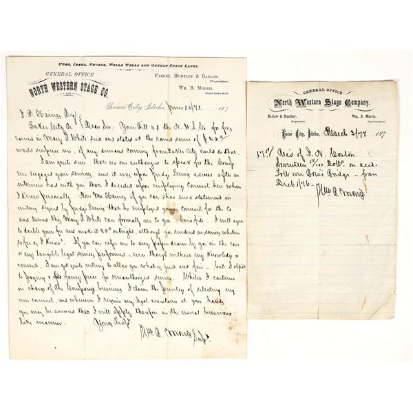 North Western Stage Company Letterhead Pair, Boise City, Idaho Territory, 1870s [200897]