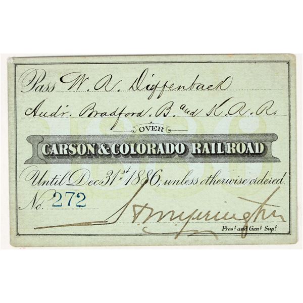 Carson & Colorado Railroad Annual Pass 1886 [201484]