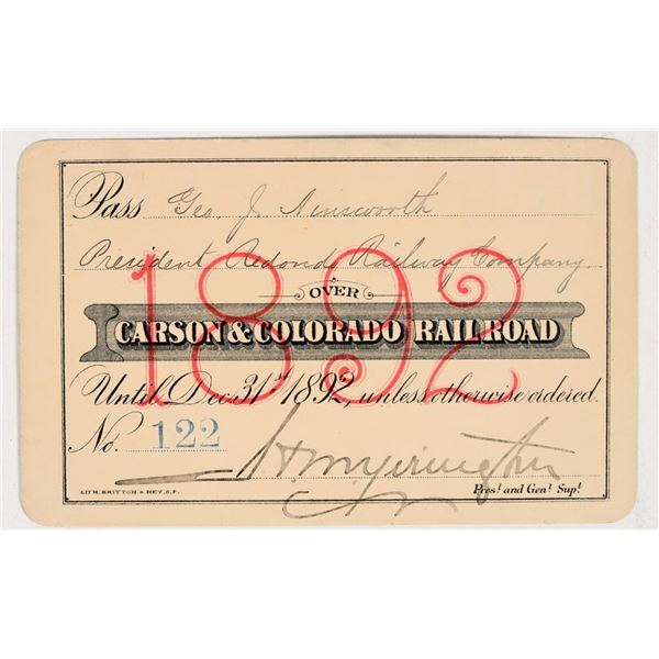 Carson & Colorado Railway Annual Pass, 1892 [201485]