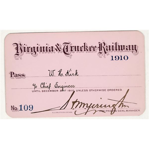 Virginia & Truckee Railway Annual Pass, 1910 [201498]