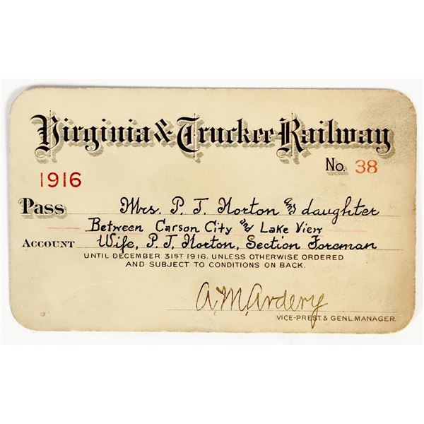 Virginia & Truckee Railway Annual Pass, 1916 [201496]