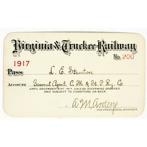 Virginia & Truckee Railway Annual Pass, 1917 [201495]