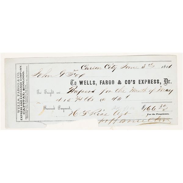Carson City, Nevada Territory 1861 Wells Fargo Receipt [204189]