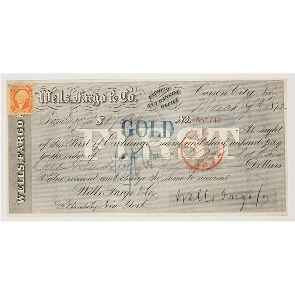 Extremely Rare Carson City Wells Fargo First of Exchange, 1872 [204921]