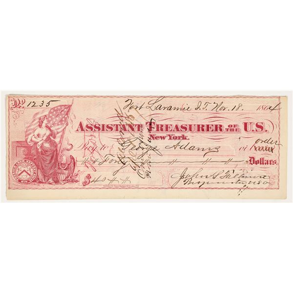 Assistant Treasurer of the U.S., Fort Laramie, Idaho Territory, 1864 Check [202732]