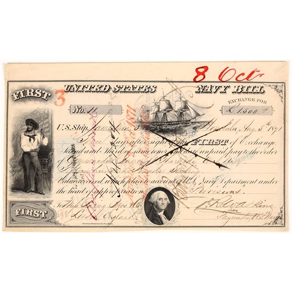United States Navy Bill First of Exchange, Honolulu, 1871 [205013]