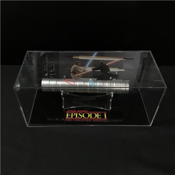 EWAN MCGREGOR AND RAY PARK DUAL SIGNED LIGHTSABER PRESENTATION PIECE - WWOC COA