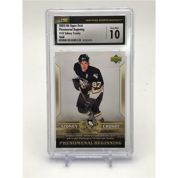2005-06 UPPER DECK PHENOMENAL BEGINNINGS SIDNEY CROSBY TRADING CARD - CSG GRADE 10