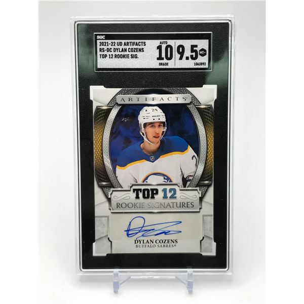 2021-22 UD ARTIFACTS DYLAN COZENS SIGNED ROOKIE TRADING CARD - SGC GRADE 10/9.5